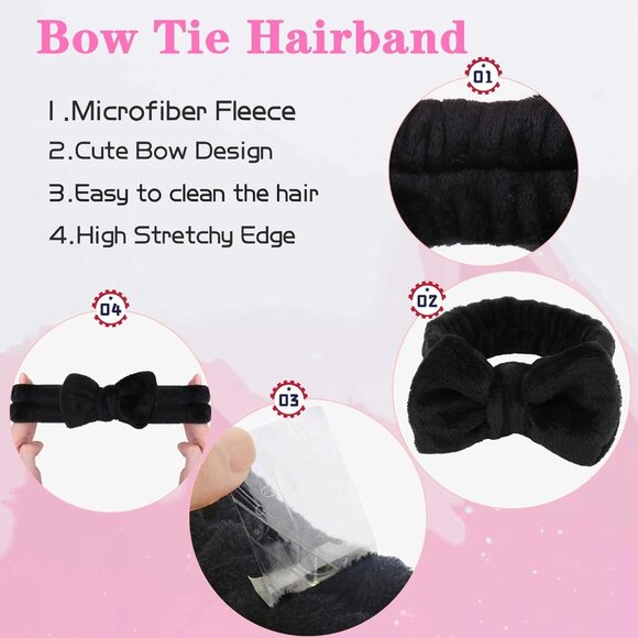 WSYUB Makeup Black Spa Headband Fluffy Bow Tie Headband Microfiber Face - Picture 4 of 6